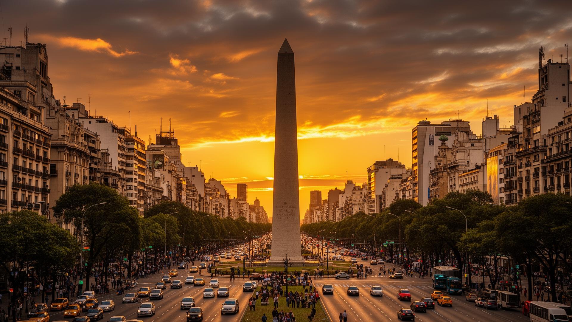 Obelisco de Buenos Aires ao pôr do sol